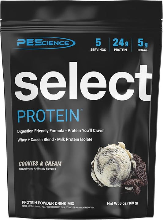 PEScience Select Protein Powder, Whey and Casein Blend, Clean Protein Powder for Women and Men, Low Calorie, Low Carb, Keto Friendly, Gluten Free - Cookies and Cream - 5 Servings