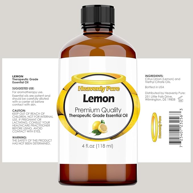 Lemon Essential Oil 4 oz with Dropper for Aromatherapy, Diffuser, Candle, and Mosquitoes (118 ml)