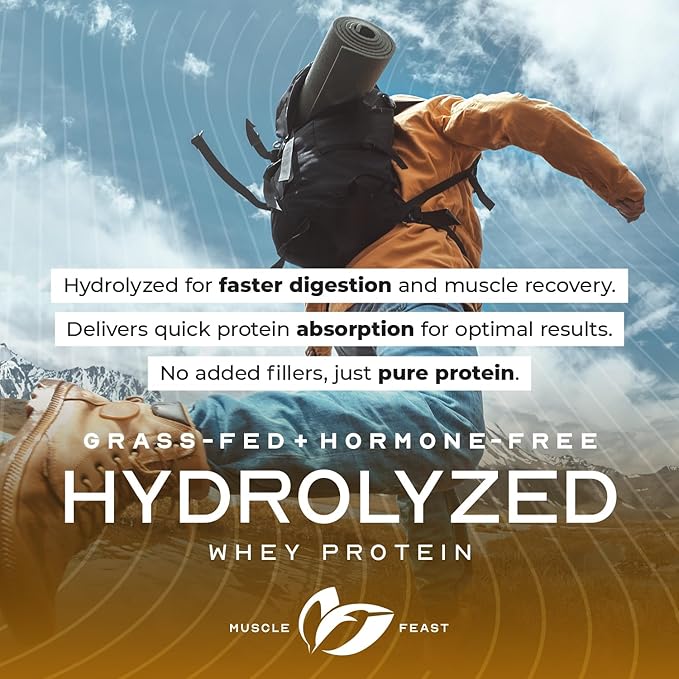 Muscle Feast Hydrolyzed Whey Protein Powder, Grass Fed and All Natural Hormone-Free, Hydro Whey Powder for Men and Women, Gluten Free, Non-GMO, Delicious Hydrolyzed Protein Powder, Chocolate, 2lb