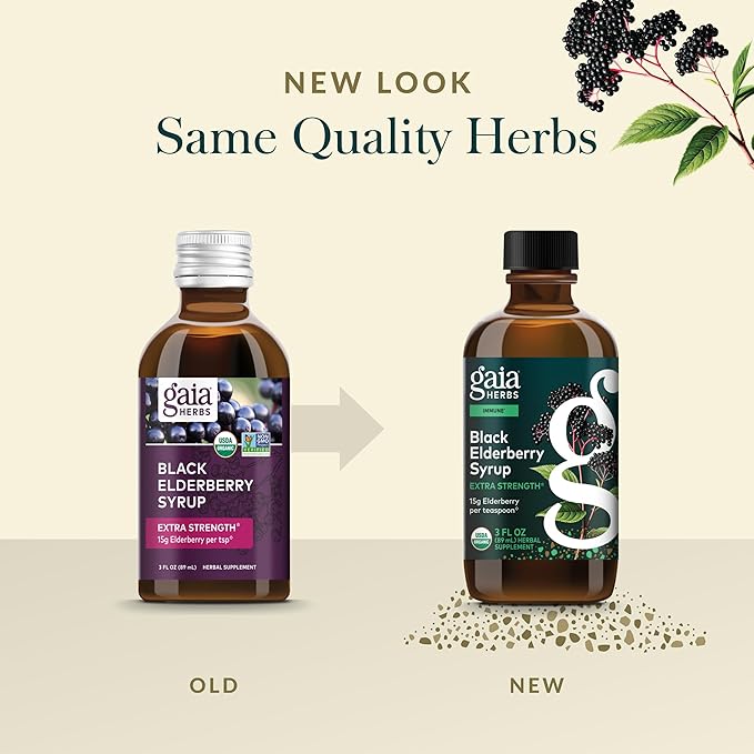 Gaia Herbs Black Elderberry(Sambucus Nigra) Syrup Extra Strength-Immune Support Supplement-Made with Organic Black Elderberries for Immune System-USDA Certified Organic Formula-3 Fl Oz(18-Day Supply)