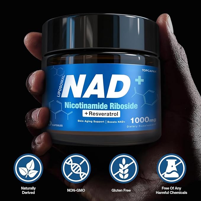 NAD Supplement - NAD Nicotinamide Riboside Resveratrol, Liposomal NAD+ Supplement 1000mg for for Women & Men - Healthy Aging, Brain and Cellular Energy, Non-GMO, 80 Capsules