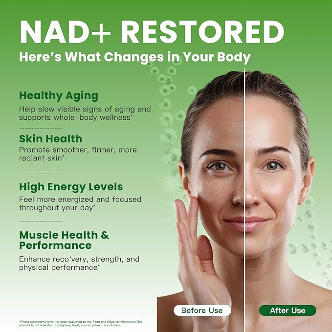 NAD Supplement 1000mg Pure - Liposomal NAD+ Supplement with Nicotinamide Riboside, Resveratrol,Green Tea Extract - Energy Supplements for Men & Women - NAD Plus - 120 Capsules