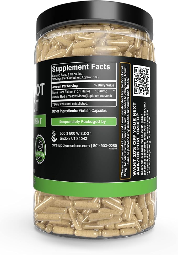 PURE ORIGINAL INGREDIENTS Maca Root (730 Capsules) No Magnesium Or Rice Fillers, Always Pure, Lab Verified