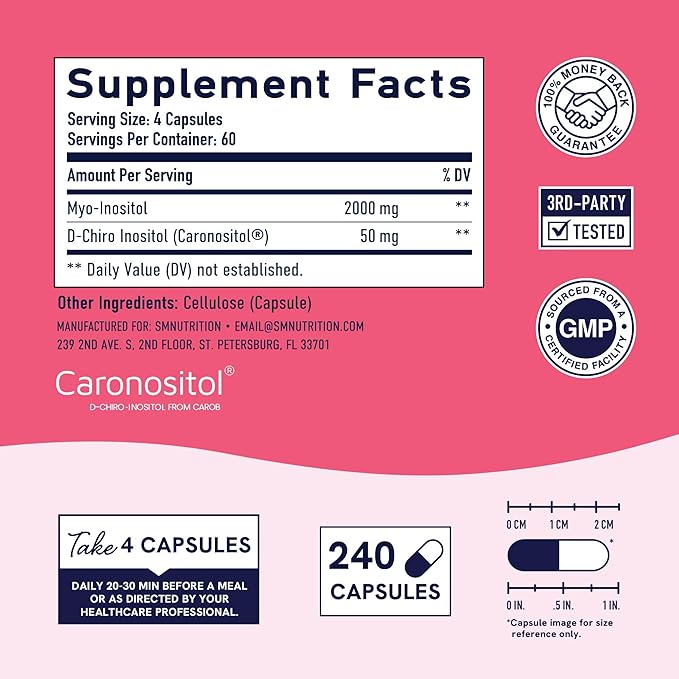 Myo-Inositol & D-Chiro Inositol for Hormone Balance for Women | Ideal 40:1 Ratio | Menstrual Cycle and Ovarian Health Support Supplement | Myo 2000mg & D Chiro 50mg with Vitamin B8 | 240 Count