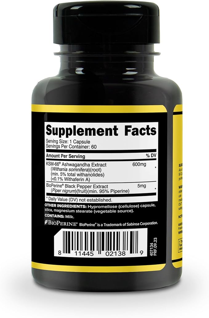 Primaforce KSM-66 Ashwagandha Root Extract (600mg) 60 Veggie Capsules - 5% Withanolides with BioPerine