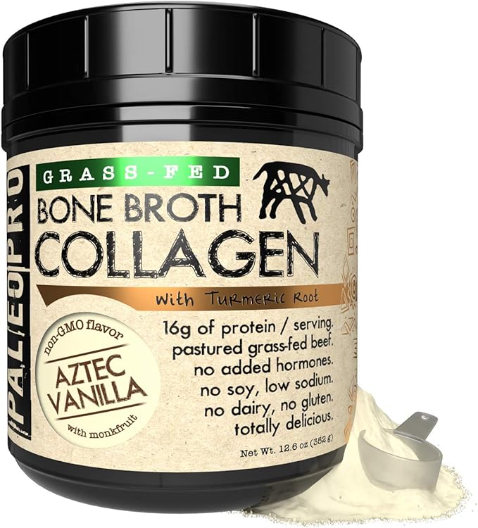 PaleoPro Bone Broth Collagen Protein Powder - Turmeric Root Grass-Fed Collagen Powder for Skin & Bones - Gluten Free, No Sugar, Soy, Grains, Net Carbs - Paleo Keto Friendly 20 Servings Ancient Vanilla