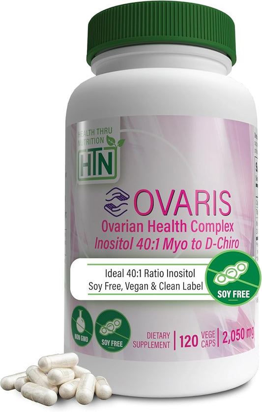 Health Thru Nutrition OVARIS | Ovarian Health Complex | Inositol 40:1 Myo to D-Chiro | Hormonal & Ovary Function Support | Vitamin B8 Supplement for Women | Certified Vegan Non-GMO | Pack of 120