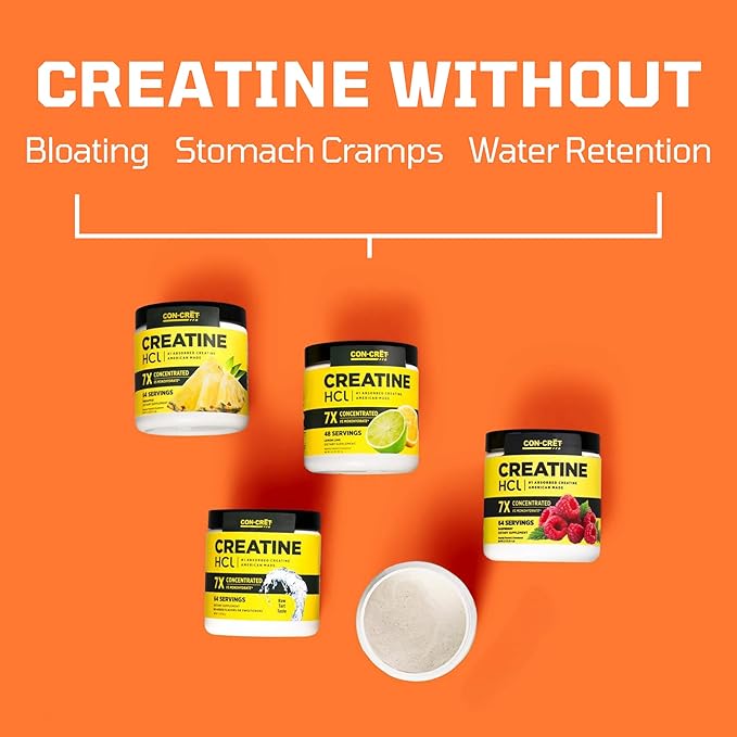 CON-CRET Creatine HCl Powder | Muscle, Cognitive, Cellular Energy Support | No Bloating or Cramps | USA Made & NSF Certified | Unflavored (64 Serving)
