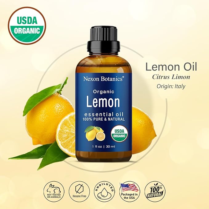 Organic Lemon Essential Oil 30 ml - Pure, Natural Oils for Aromatherapy, Diffusers, DIY, Candle and Soap Making Scent - Nexon Botanics