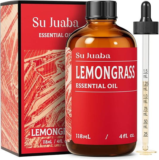 SU JUABA Lemongrass Essential Oil 4 Oz, 100% Pure Natural Aromatherapy Oil for Diffuser, Skin Care, Candle - 118ML