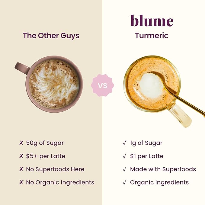 Blume Superfoods Latte - Turmeric Powder and Ginger Powder - Golden Milk, Cardamom, Ginger Root, Caffeine Free, Sugar-Free, Organic - Vegan, Keto Friendly, Gluten-Free - 25 Servings