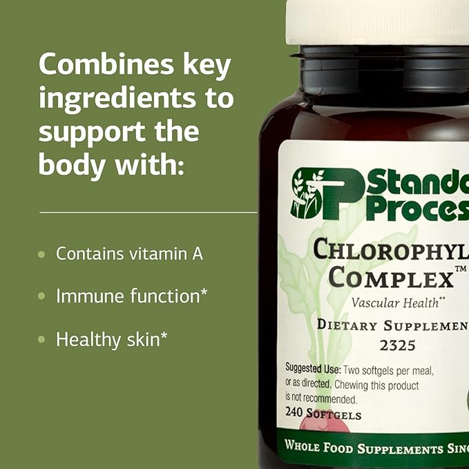 Standard Process Chlorophyll Complex - Immune Support, Antioxidant Activity, Skin Health and Hair Health Support with Vitamin A, Sunflower Lecithin, Buckwheat, Spanish Moss, and More - 240 Softgels