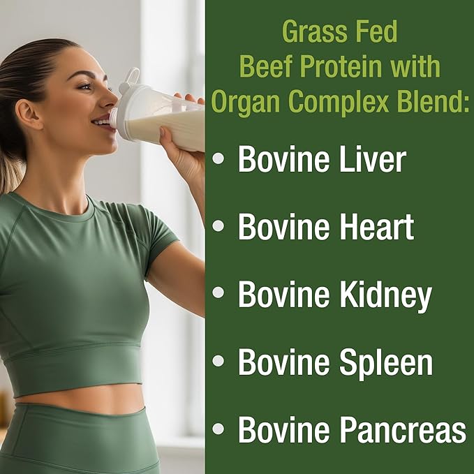 Grass Fed Beef Protein Powder + Organ Complex. Lactose Free Great Tasting Beef Protein Isolate + Organs. Animal Based Non Dairy No Whey Paleo Carnivore Supplement for Muscle Building. Vanilla Flavor