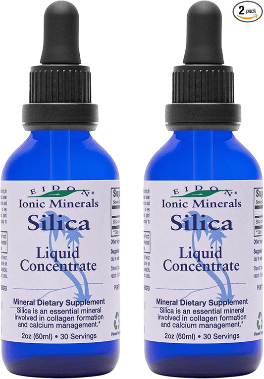 Eidon Ionic Minerals Liquid Silica Mineral Concentrate - Silica Supplement for Hair, Skin and Nails, Silica Drops to Support Collagen Production, Joint and Bone Health - 2 oz (Pack of 2)