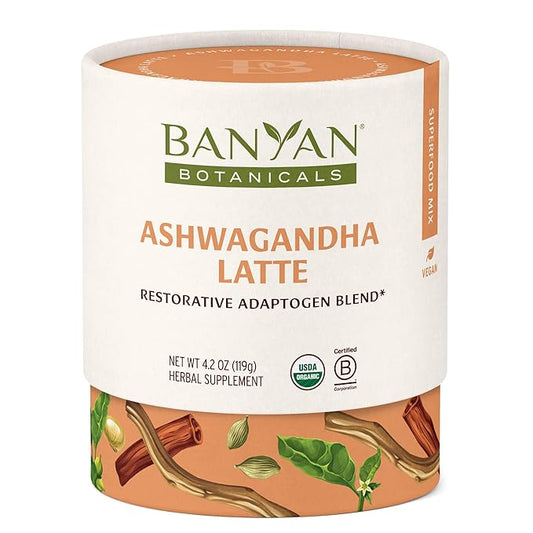 Banyan Botanicals Ashwagandha Latte – Caffeine-Free Organic Herbal Latte Mix – Instant Herbal Adaptogen Drink for Energy, Relaxation, and Nourishment* – 4.2 oz – Non-GMO Sustainably Sourced Vegan