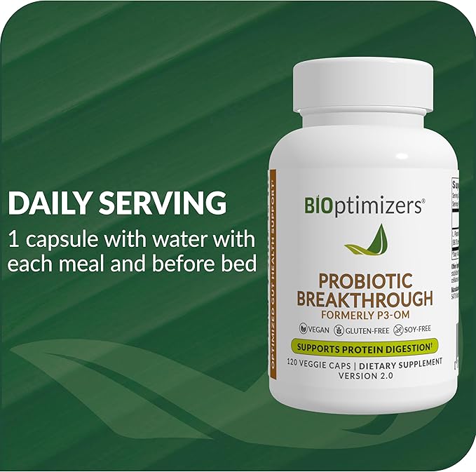 BiOptimizers Probiotic Breakthrough – Lactobacillus Plantarum OM Probiotics & Prebiotics Health Supplement for Gut, Digestive & Immune Support Probiotics for Women Men Elderly– 120 Vegan Capsules