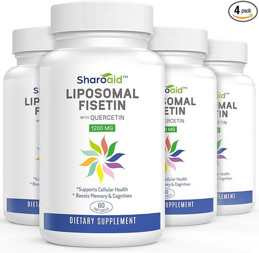 Liposomal Fisetin with Quercetin Supplements 1200 mg per Serving,High Absorption Polyphenols Antioxidants for Women,Men,Non-GMO,Gluten-Free,4 Bottle-240 Softgels