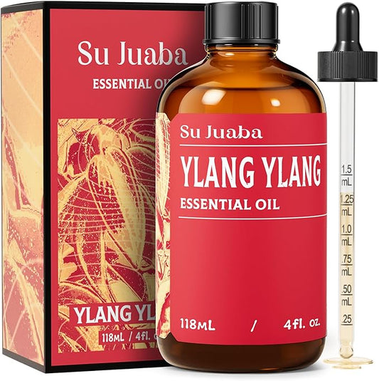 SU JUABA Ylang-Ylang Essential Oil 4 Oz, 100% Pure Natural Aromatherapy Oil for Diffuser, Skin Care, Hair & Perfume Making - 118ML