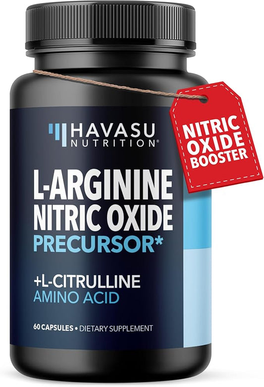 L-Arginine Capsules with L-Citrulline - Nitric Oxide Supplement - L Arginine and L Citrulline Blend - 60 Count - Vegan, Non-GMO Capsules for Performance, Endurance and Muscle Support - 1 Month Supply