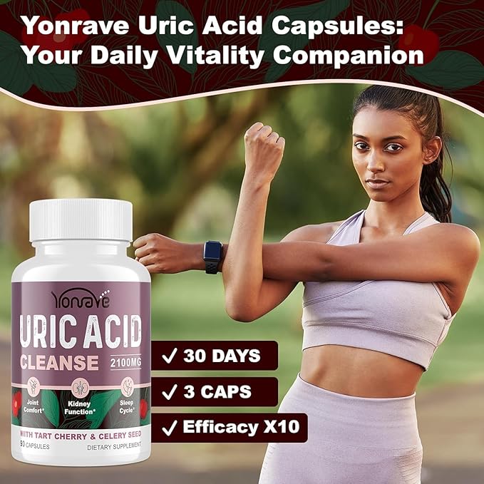 Uric Acid Cleanse & Detox - Tart Cherry Capsules, Celery Seed Uric Acid Supplement – Kidney, Joint and Sleep – 90 Veggie Capsules（1 Bottle）