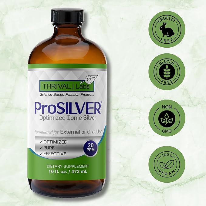 Ionic Colloidal Silver Liquid 20 PPM Bio Active for Immune Support Glass Bottle 16oz Organic Supplement