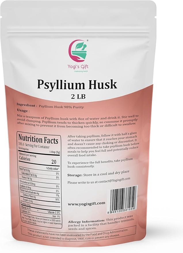 Psyllium Husk Whole 2 lb (32Oz), Use in Smoothies, Cooking and Baking, Unflavored, Fine Ground, 100% Natural, Non GMO, by Yogi's Gift®