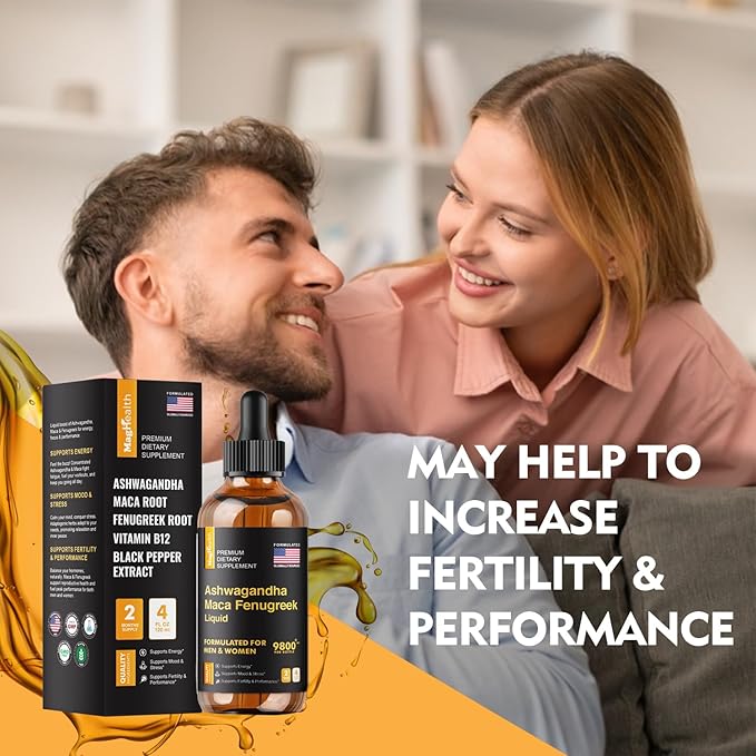 Maca Root Liquid Drops with Ashwagandha and Fenugreek - 60 Day Servings - Focus, Energy and Performance - Liquid Multivitamin for Women and Men - Adapto Drive, Vegan Drops