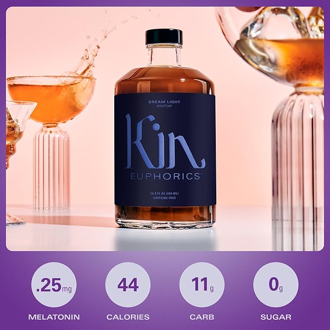 Kin Euphorics Dream Light Non-Alcoholic Soothing Serenity | Adaptogens & Botanicals for Restful Sleep | Reishi Mushroom, L-Theanine, Melatonin | Earthy Oak, Smoky Clove, Spicy Cinnamon | 16.9 fl oz