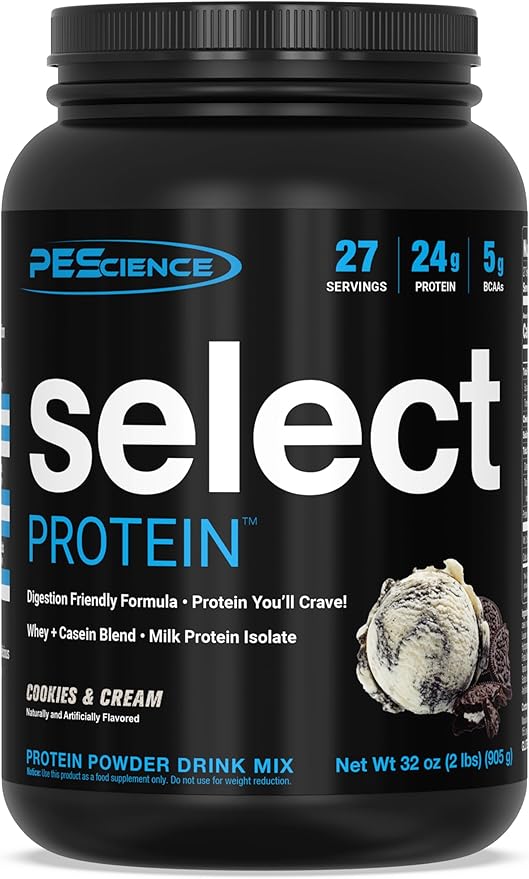 PEScience Select Protein Powder, Whey and Casein Blend, Clean Protein Powder for Women and Men, Low Calorie, Low Carb, Keto Friendly, Gluten Free - Cookies and Cream - 27 Servings