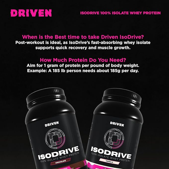 Driven Nutrition IsoDrive Whey Isolate Protein Powder 2lb (Vanilla) – 25g Protein, Enzyme Enhanced for Absorption, Ultra Clean