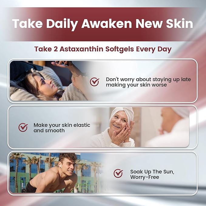 Astaxanthin 12mg, 720 Softgels, Fresh Haematococcus Pluvialis 10 in 1 Astaxanthin Antioxidant Supplements, Contains Lycopene, Grape Seed, Vitamin E, & More Supports Eye, Joints, Skin Health, 3 Bag