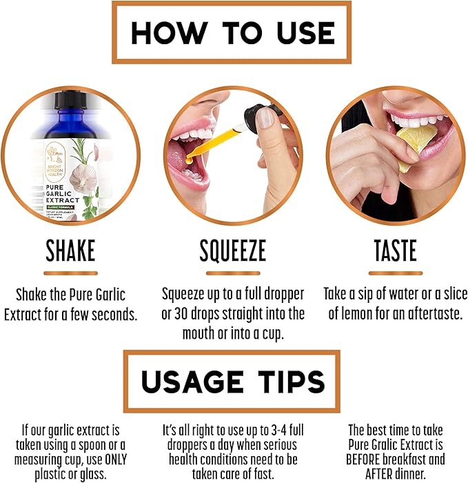 Pure Garlic Extract with Allicin Classic Formula Boost Immune Support Vegan Friendly Natural Supplement, Raw Organic Garlic in Liquid Form, Natural Superfood with Nutrients and Minerals (2 fl oz)