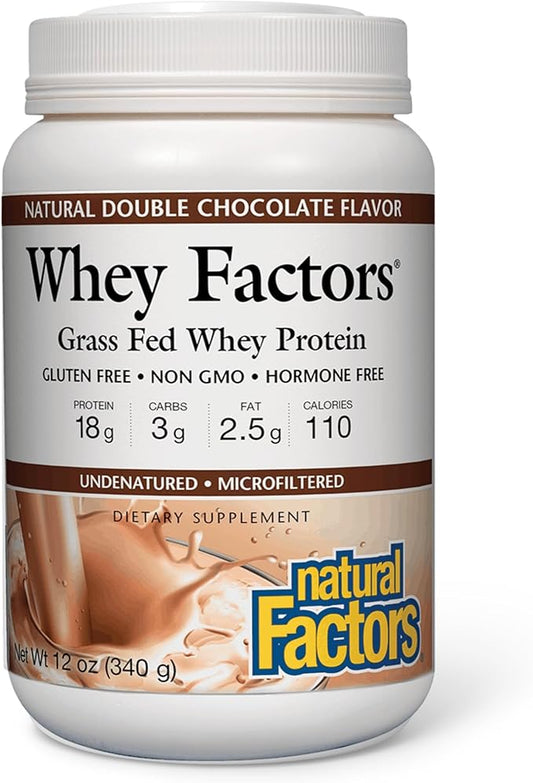 Natural Factors Whey Factors, Grass Fed Whey Protein Concentrate, Aids Muscle Development and Immune Health, Double Chocolate, 12 Oz