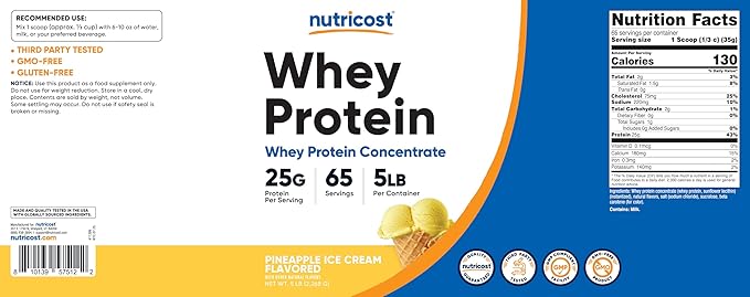 Nutricost Whey Protein Powder Pineapple (5 LBS) - Gluten-Free, GMO-Free, from Whey Protein Concentrate