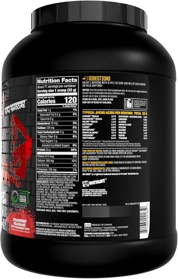 Mutant ISO Surge Whey Protein Isolate Powder Acts Fast to Help Recover, Build Muscle, Bulk and Strength, 5 lb - Strawberry Milkshake