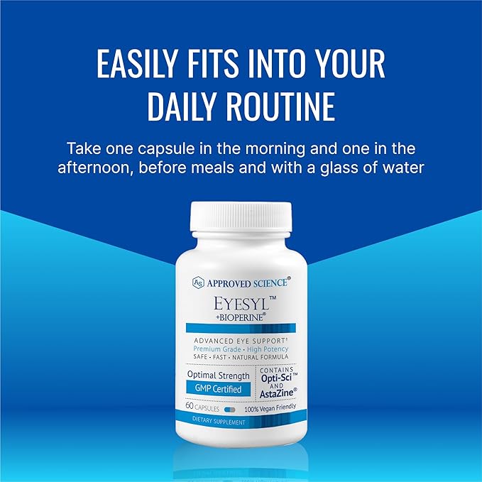 Approved Science EyeSyl - Eye Support Supplement - Chromium Picolinate, Taurine, Lutein, Zeaxanthin, Bilberry, BioPerine - 1 Month Supply - 60 Capsules - Made in The USA