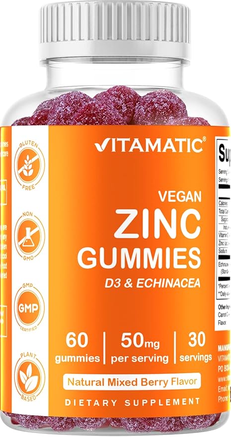 Vitamatic Zinc 50mg Gummies – 60 Vegan Gummies – Gluten-Free – 2 Pack