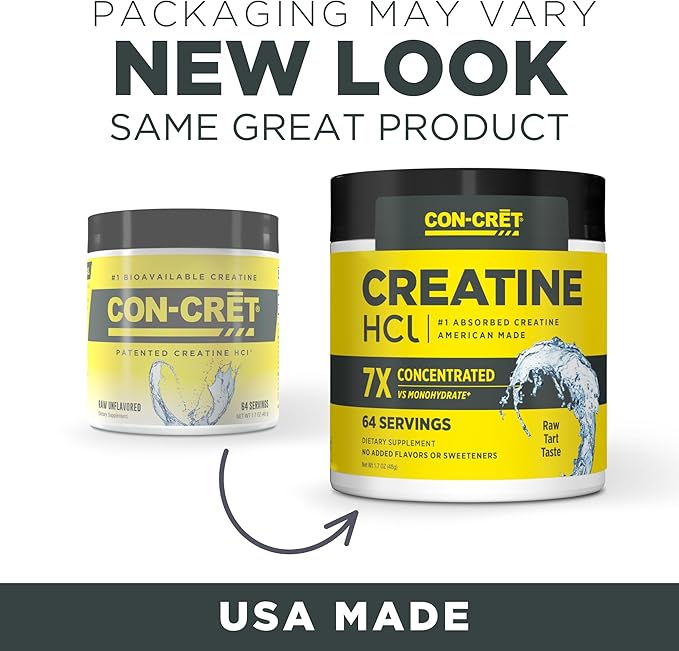 CON-CRET Creatine HCl Powder | Muscle, Cognitive, Cellular Energy Support | No Bloating or Cramps | USA Made & NSF Certified | Unflavored (64 Serving)