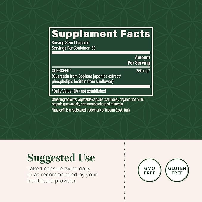 Global Healing Center Quercetin 250 mg Supplement to Support Immune System, Includes QuerceFIT Without Bromelain & Zinc (60 Capsules)