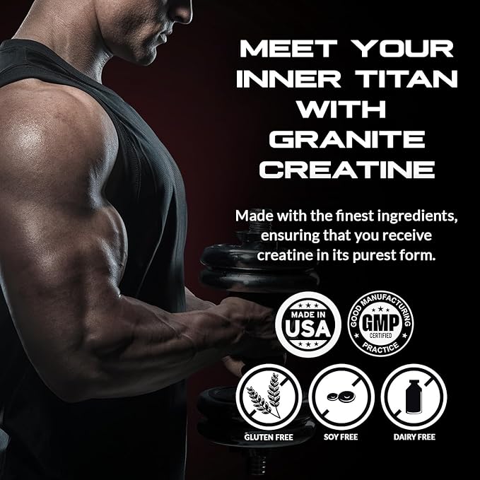Granite Creatine Monohydrate, Supports Strength, Endurance, & Muscle Recovery, Creatine for Men & Women, Soy-Free, Dairy-Free, Gluten-Free (80 Servings)