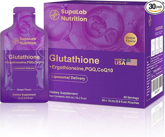 Liposomal Glutathione Supplement – 500mg Glutathione with PQQ, CoQ10 & Vitamin C – High Absorption Antioxidant for Immune & Energy Support – Grape Flavor, 30 Pouch