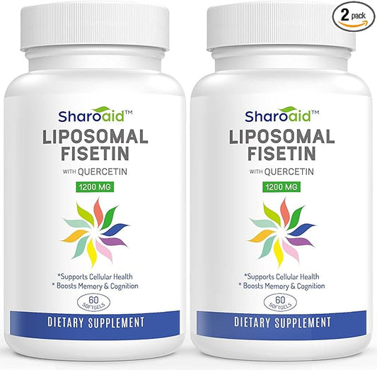 Liposomal Fisetin with Quercetin Supplements 1200 mg per Serving,High Absorption Polyphenols Antioxidants for Women,Men,Non-GMO,Gluten-Free,2 Bottle-120 Softgels