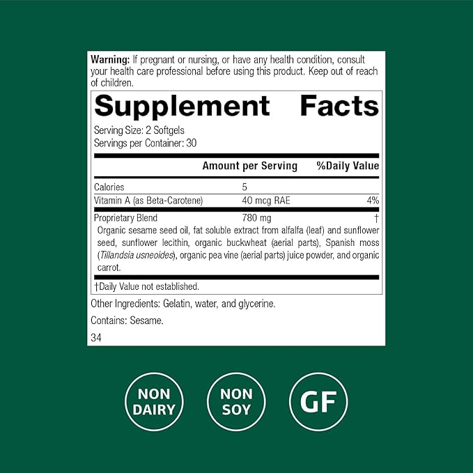 Standard Process Inc. Chlorophyll Complex - Immune Support, Antioxidant Activity, Skin Health and Hair Health Support with Vitamin A, Sunflower Lecithin, Buckwheat, Spanish Moss - 60 Softgels