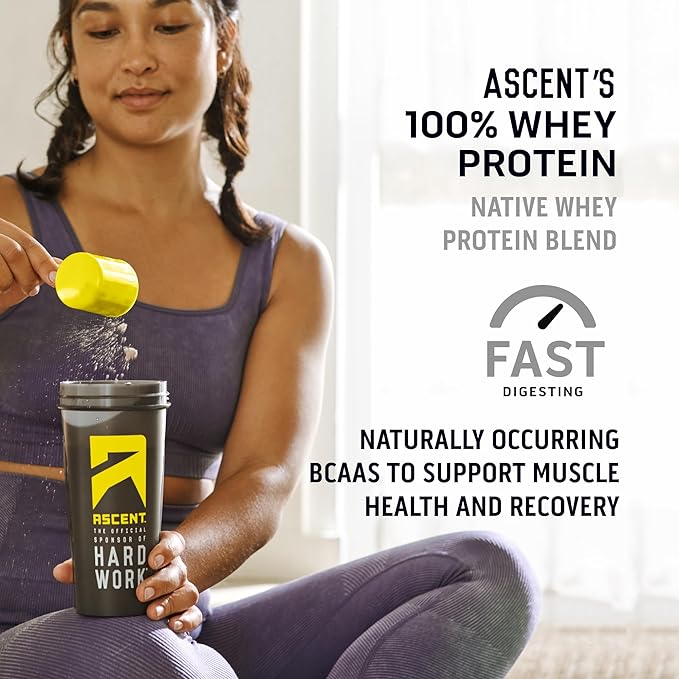 Ascent 100% Whey Protein Powder - Post Workout Whey Protein Isolate, Zero Artificial Flavors & Sweeteners, Gluten Free, 5.5g BCAA, 2.6g Leucine, Military Exclusive, Mocha Cold Brew 1.7 lb
