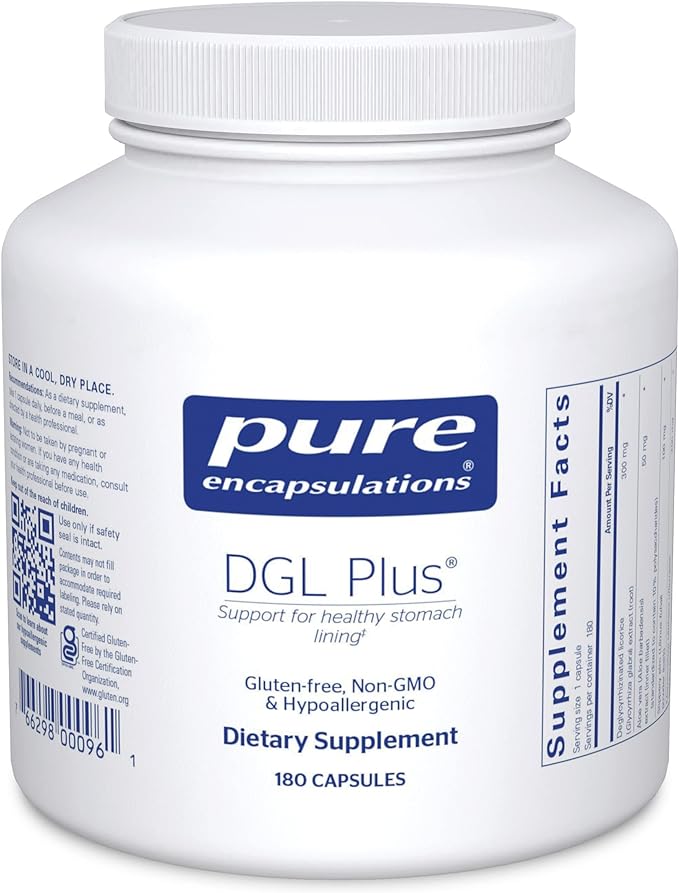 Pure Encapsulations DGL Plus - Gut Health Supplements for Men & Women - with Marshmallow Root, Aloe Vera Extract & Slippery Elm Bark - Non-GMO & Vegan - 180 Capsules