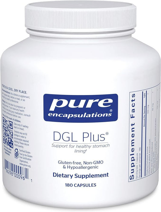 Pure Encapsulations DGL Plus - Gut Health Supplements for Men & Women - with Marshmallow Root, Aloe Vera Extract & Slippery Elm Bark - Non-GMO & Vegan - 180 Capsules