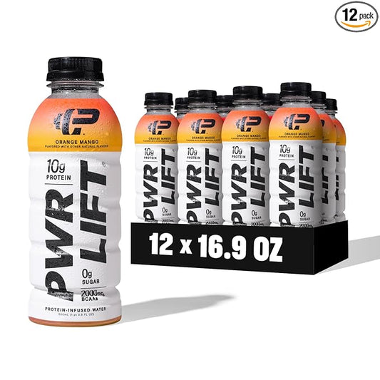 Whey Protein Water Sports Drink by PWR LIFT | Orange Mango | Keto, Vitamin B, Electrolytes, Zero Sugar, 10g of Protein | Post-Workout Energy Beverage | 16.9oz (Pack of 12)