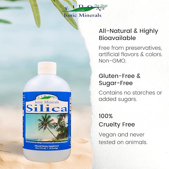 Eidon Ionic Minerals Liquid Silica Mineral Concentrate - Silica Supplement for Hair, Skin and Nails, Silica Drops to Support Collagen Production, Joint and Bone Health, Helps Manage Calcium - 18 oz