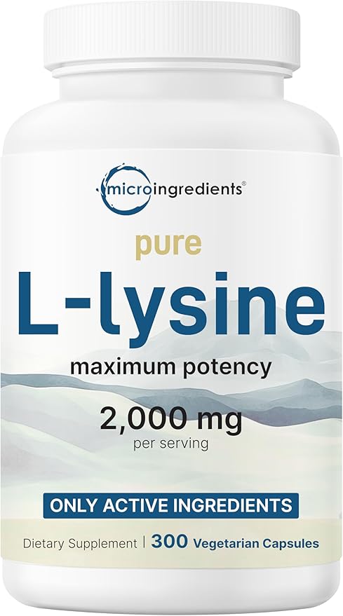 Pure L-Lysine 2,000mg, 300 Veggie Capsules | Maximum Potency, Easily Absorbed, Free Form | Essential Amino Acid for Collagen, Lip, & Immune Support | Clean Ingredients Without Fillers