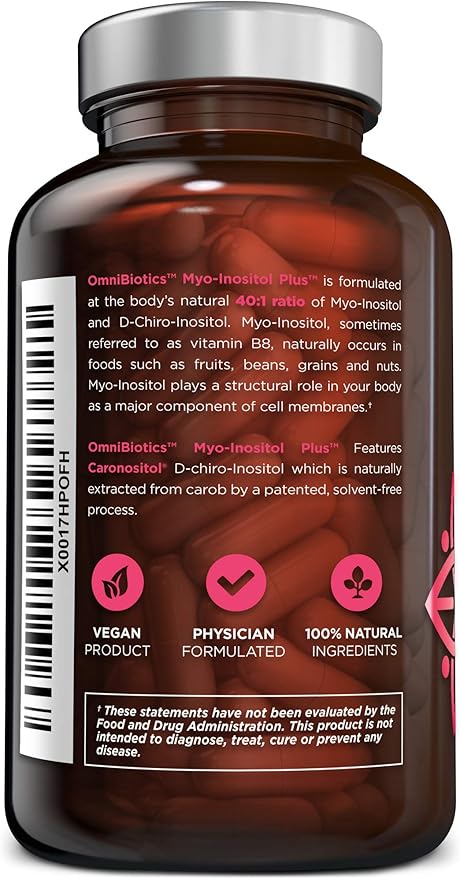 OmniBiotics Myo-Inositol & D-Chiro Inositol Supplement with 40:1 Ratio for Hormone Balance for Women - Women Supplement to Support Reproductive Health & Ovarian Function. Non-GMO - 120 Vegan Capsules